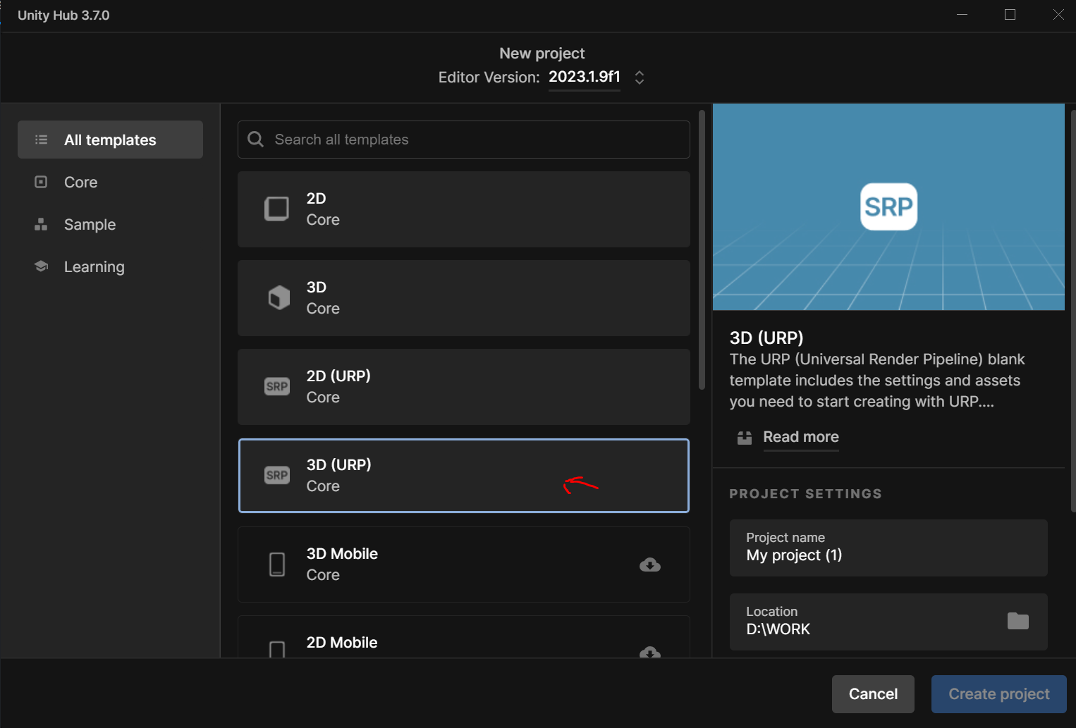 Create an empty Unity project